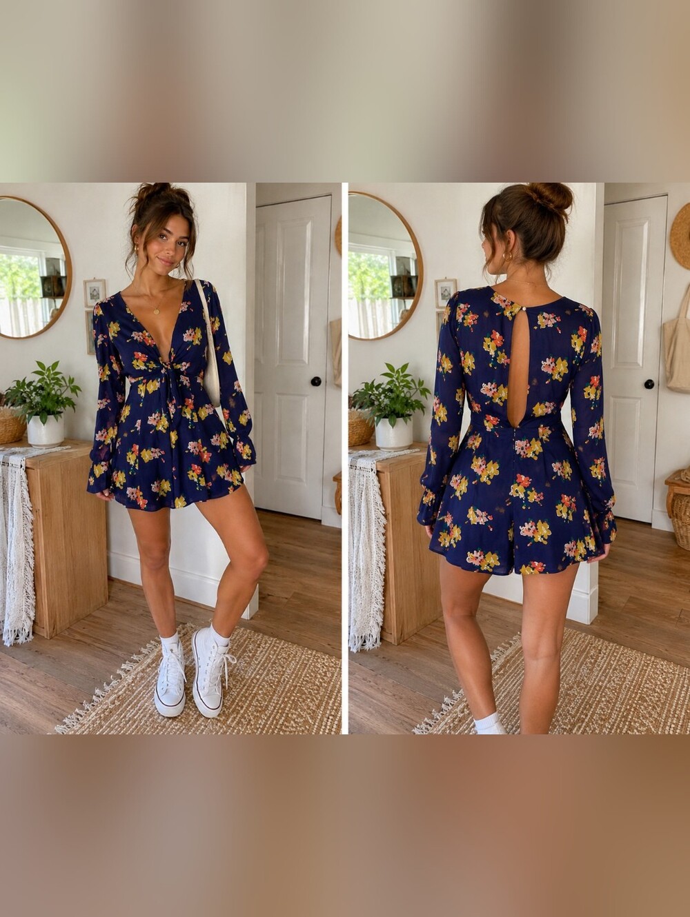 Kimchi Blue Romper Size 4 Navy Boho Cottagecore Y2K Festival Sorority Rush